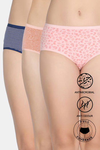 Buy Zivame Medium Rise Full Coverage Hipster Panty (Pack of 3) - Multicolor